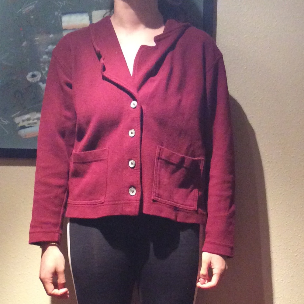 Red button up cardigan